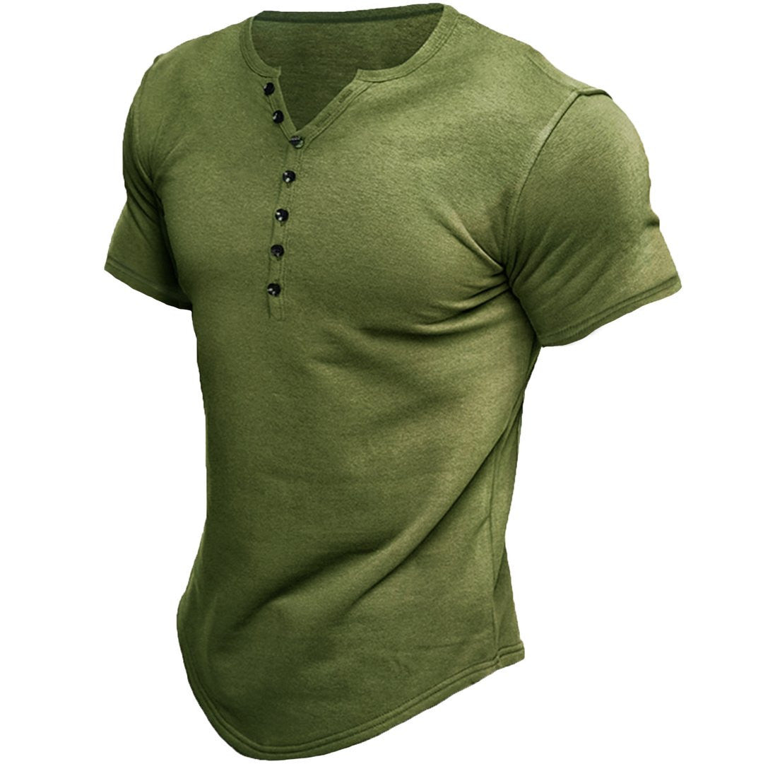 Men's Casual Solid Color Button Sleeve Top