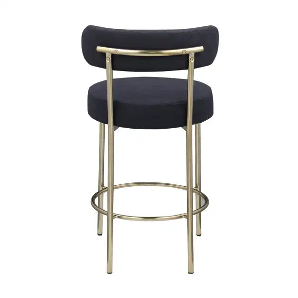 Modern Sherpa Counter Height Stools Set of 2 - Black - Brushed Brass Legs - Footrest - Minihomy