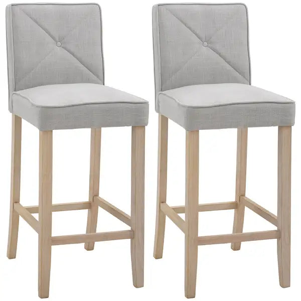 Beige Upholstered Bar Stools (Set of 2) - Modern Kitchen Counter Height with Footrest