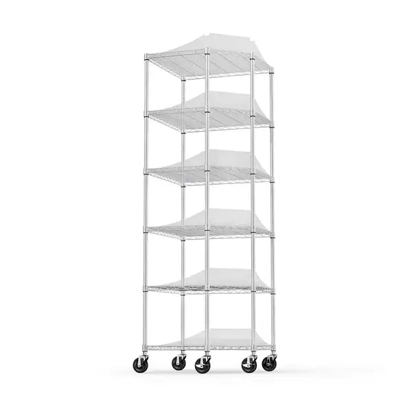 Heavy Duty 6-Tier Corner Shelf with Wheels - Chrome Metal Storage Rack