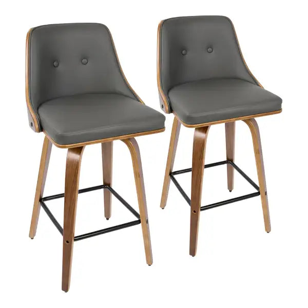 LumiSource Gianna Walnut Counter Stools (Set of 2) - Mid-Century Modern