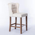 Beige Upholstered Wingback Bar Stools Set of 2 with Nailhead Trim & Tufted Back - 27" Seat Height - Minihomy