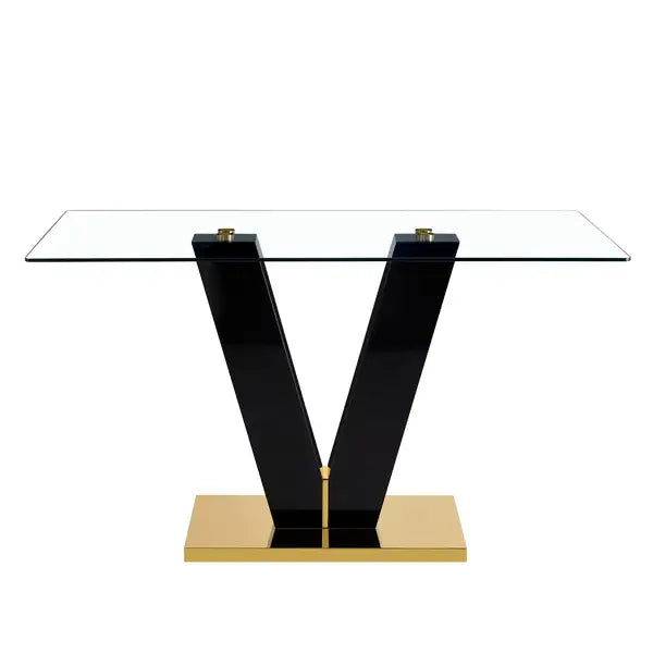 Large Modern Minimalist Glass Dining Table for 6-8 | Tempered Glass Top & MDF Base - F-V - Minihomy