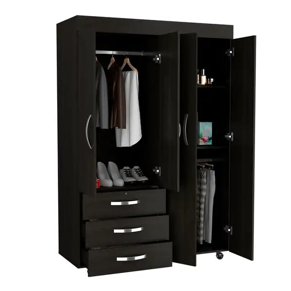 Black Velvet Mobile Armoire for Bedroom Storage - Minihomy