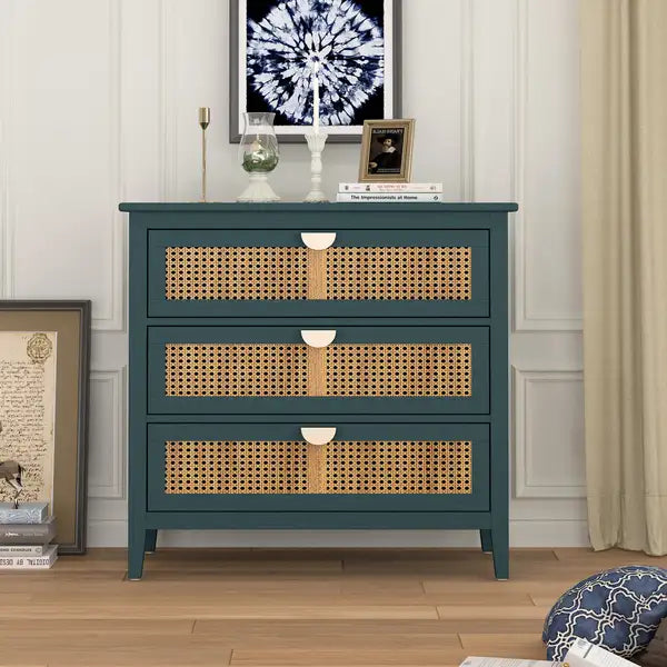 Rattan 3-Drawer Cabinet: Bedroom, Living Room, Study Storage