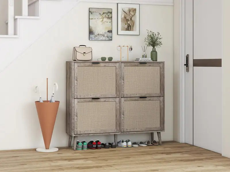 Modern 4-Door Shoe Cabinet - Freestanding Entryway Shoe Rack