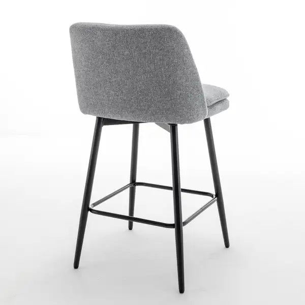 Grey Linen Swivel Bar Stools Set of 2, 25.6" Seat Height, Counter Height, Upholstered with Back, Metal Legs - Minihomy