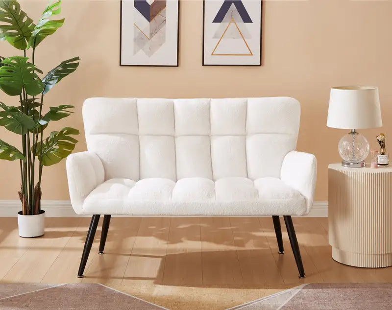 White Small Loveseat Sofa, 52 Inch 2-Seater Couch for Living Room