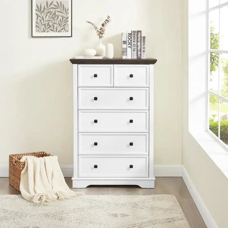 6-Drawer Dresser Tall Chest of Drawers for Bedroom & Living Room