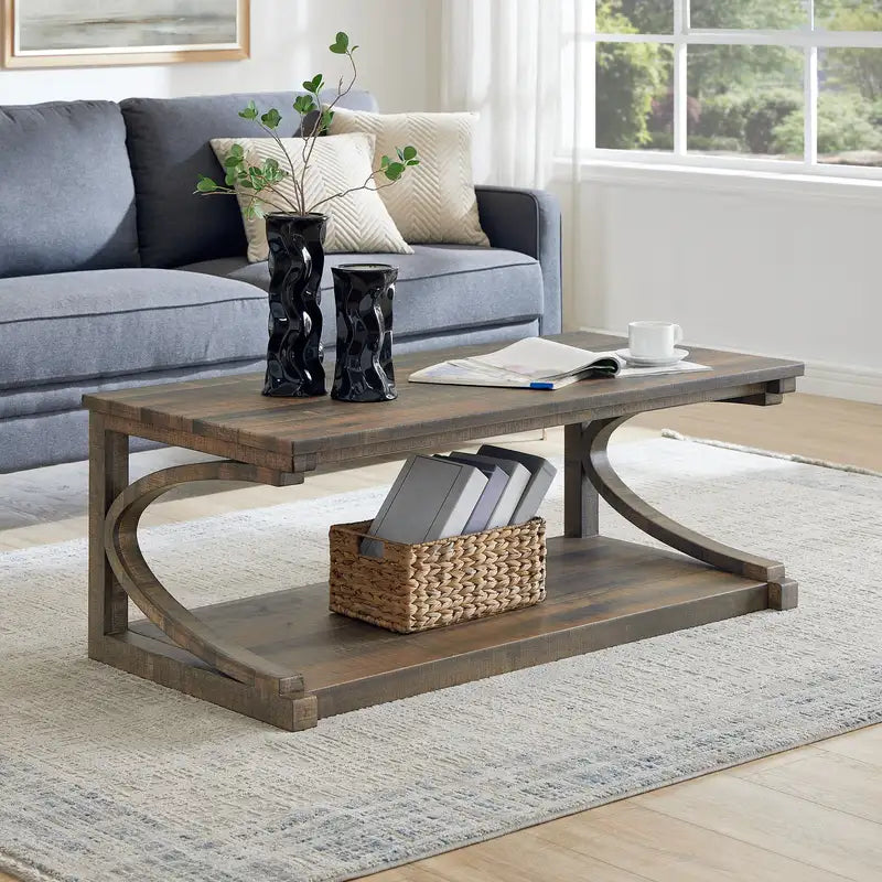 Modern 48" Solid Wood Coffee Table with Storage - Unique Shape