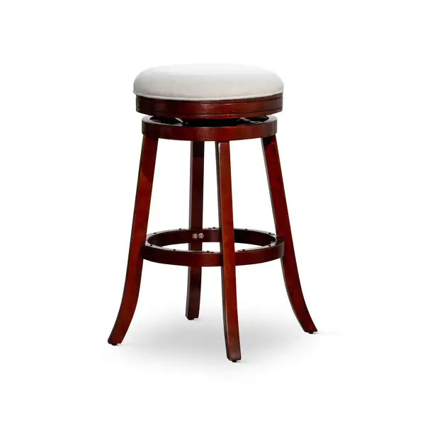 30 Inch Cherry Finish Bar Stool with Beige Fabric Seat - Minihomy