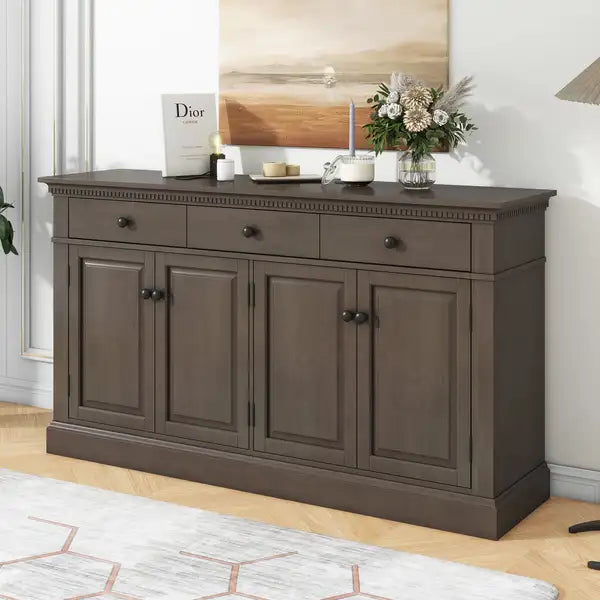 Retro Sideboard with Storage - 3 Drawers, 2 Compartments (Taupe)