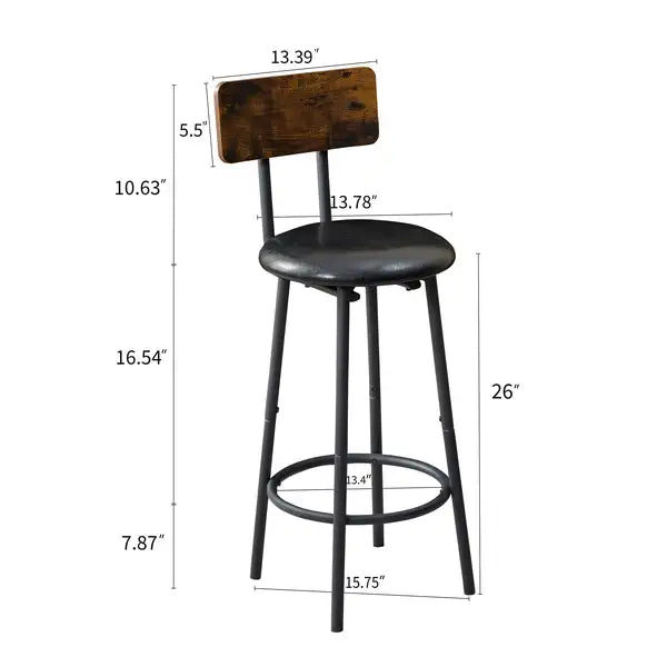 3-Piece Bar Table Set with Backrest Stools - Kitchen, Restaurant, Coffee Shop - Minihomy