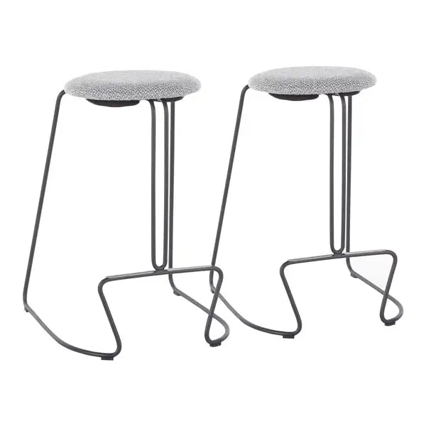 LumiSource Finn Counter Stools - Set of 2, Black Steel & Charcoal Fabric