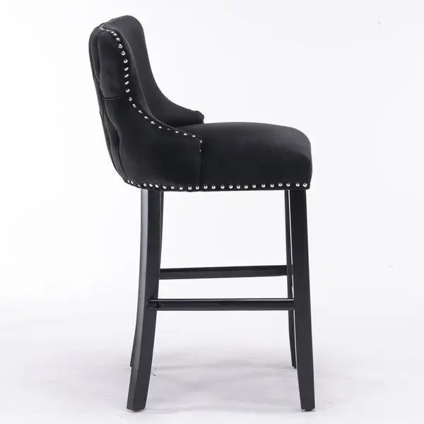 Contemporary Velvet Wingback Barstools Set of 2 with Button Tufted & Nailhead Trim - Black - SW1824BK - Minihomy