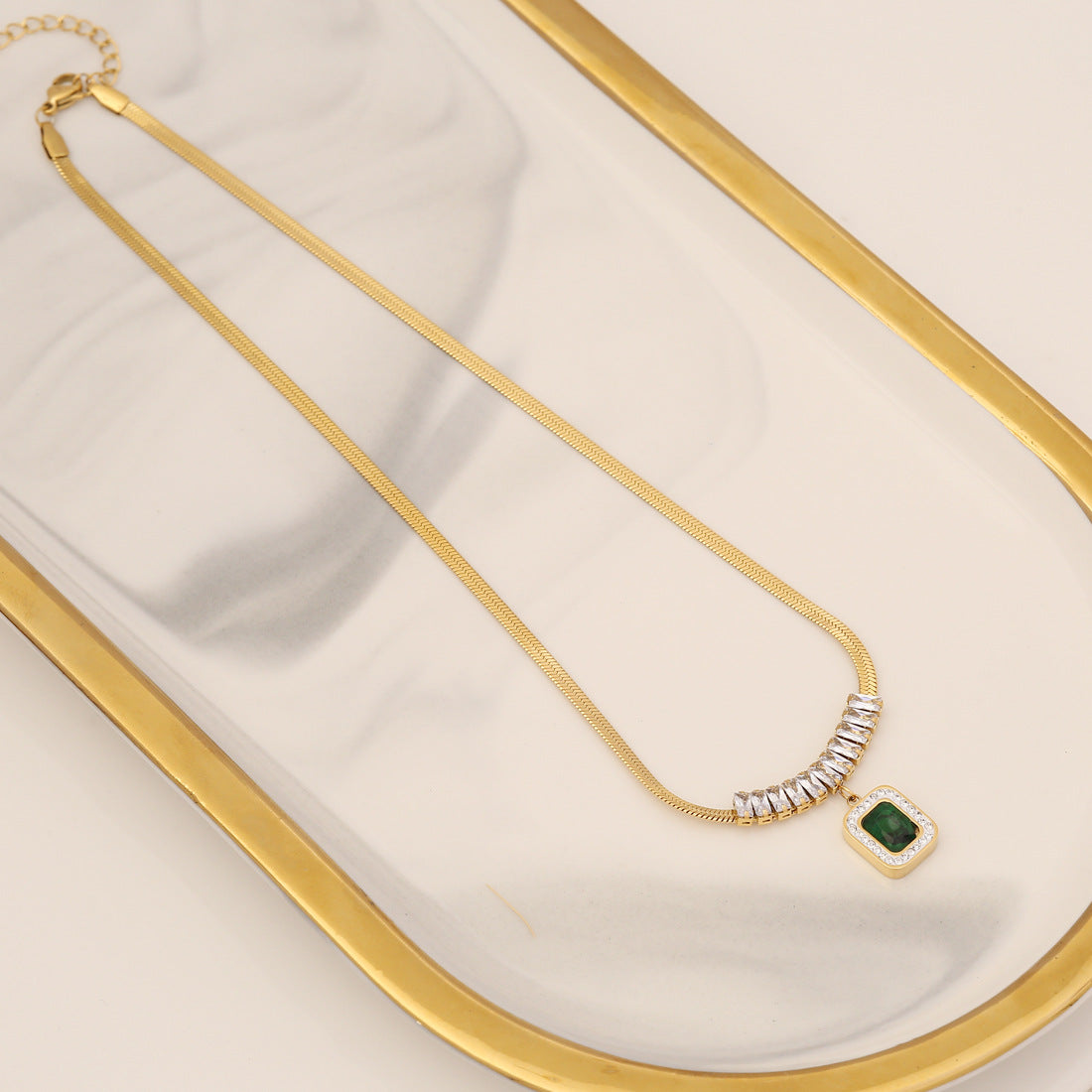 Diamond Emerald Zircon Necklace Stainless Steel Jewelry Set: Elegant and Timeless