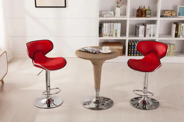 Masaccio Adjustable Swivel Bar Stools with Chrome Base, Set of 2 - Red - Minihomy