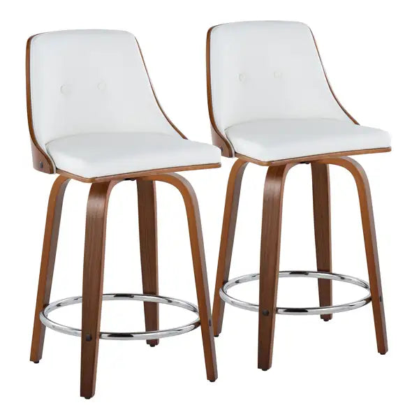 LumiSource Gianna Walnut Counter Stools - Set of 2, Swivel, Chrome Footrest