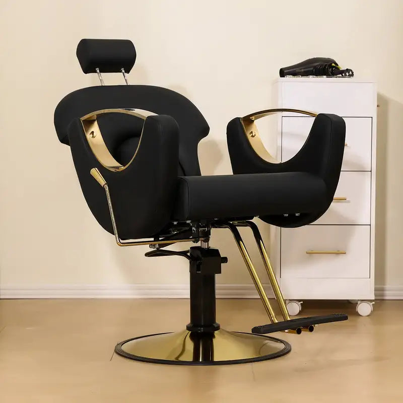 Heavy Duty Hydraulic Reclining Barber Chair - 360° Swivel, Black