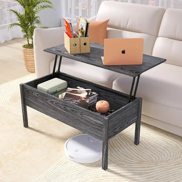 Lift-Top Coffee Table with Storage - Dark Grey Oak MDF