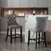 Contemporary Velvet Barstools Set of 2 with Button Tufted, Wooden Legs & Chrome Nailhead Trim (Gray) - Minihomy