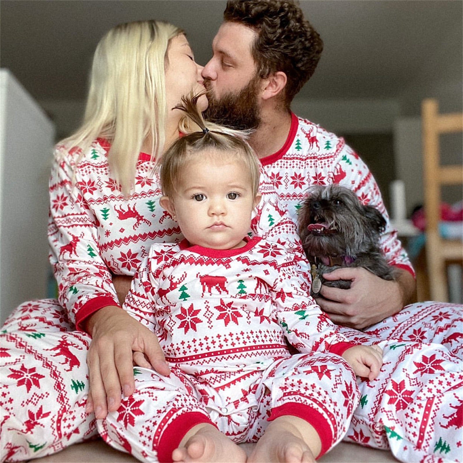 Home Wear Pajamas Christmas Print Casual Suit