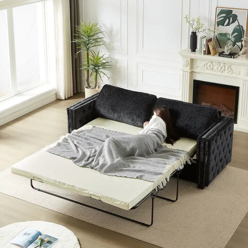 Convertible Sleeper Sofa with Memory Foam Mattress - Full Size Chenille