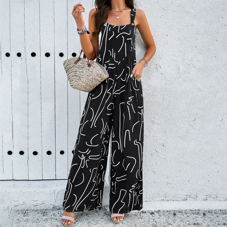 Print Square Neck Jumpsuit With Pockets: Effortless Style for Spring & Summer