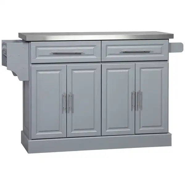 HOMCOM Rolling Kitchen Island: Gray Cart with Stainless Steel Top & Storage