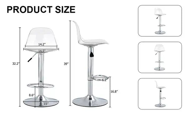 Modern Bar Stools Set of 2 | Swivel & Adjustable Height | PU Seats & PET Backrest - Bar, Restaurant, Counter Seating - Minihomy