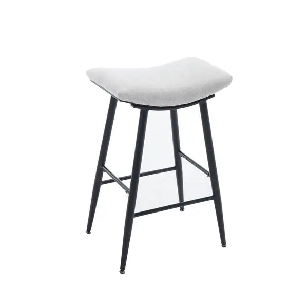 Modern Linen Bar Stools Set of 2, Armless Counter Height, Beige Gray & Pale Blue - Minihomy