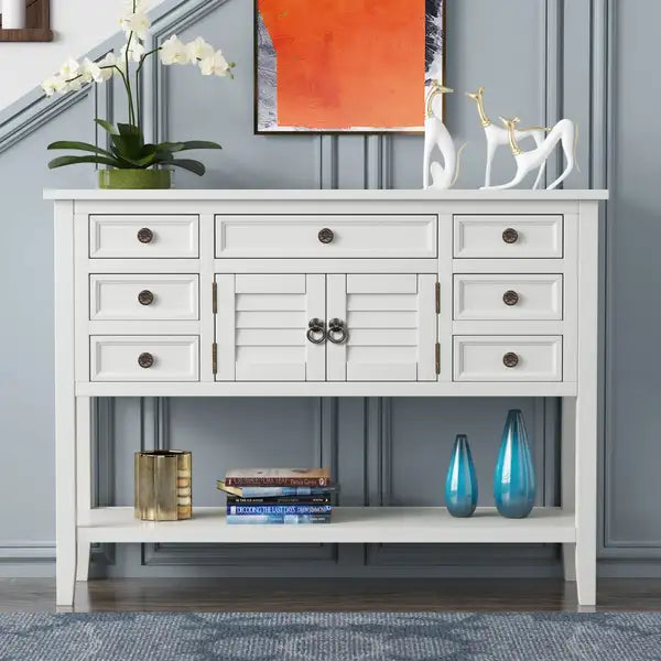 Modern Console Table with 7 Drawers & Storage - 44.5" Sofa Table