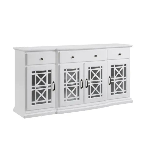 White Fretwork Glass-Door Sideboard with Detailed Carving