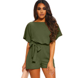 Women's Round Neck Short-sleeved Lace-up Jumpsuit