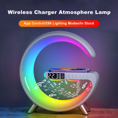 Intelligent G Shaped LED Lamp Bluetooth Speaker Wireless Charger Atmosphere Lamp App Control