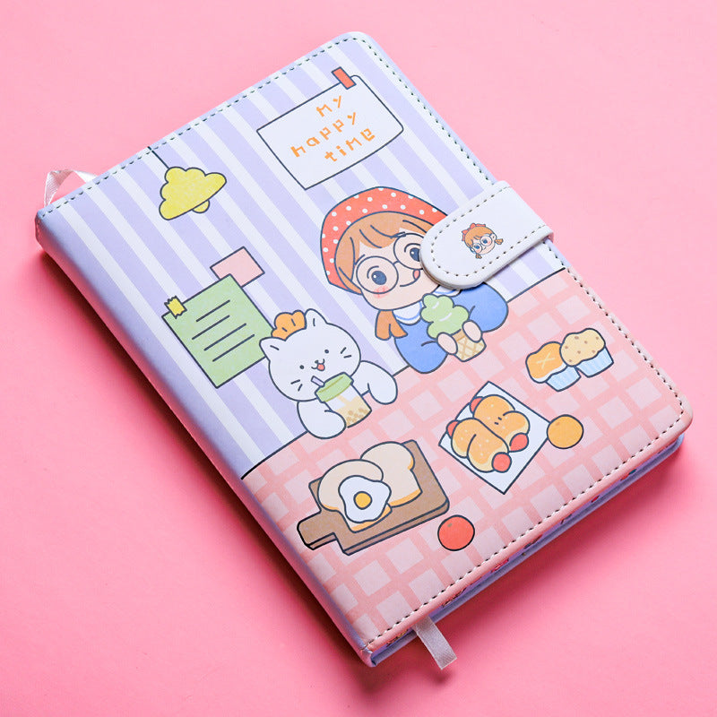 Cute Magnetic Buckle Notebook - Small White Bear & Hippo Design - Portable Journal for Girls - Minihomy