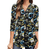 Flowers Print Tops V Neck Long Sleeve Flowers Print Shirt Women Blouse