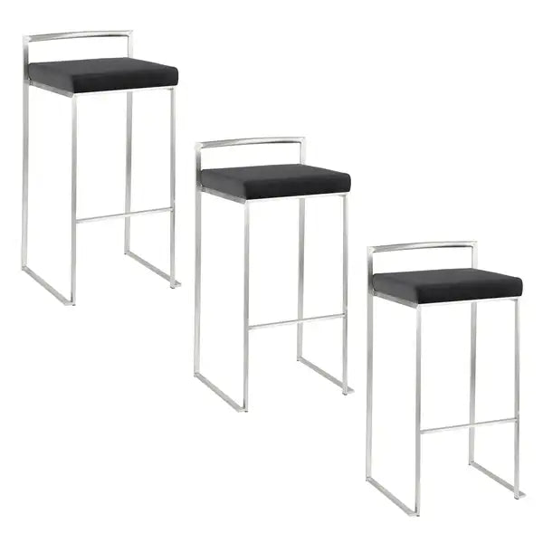 LumiSource Fuji 30" Black Faux Leather Bar Stools - Set of 3