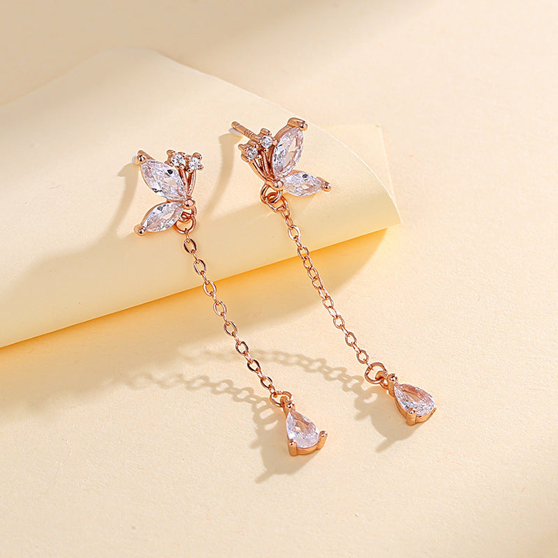 S925 Butterfly Zircon Tassel Earrings: Exquisite Women's Jewelry