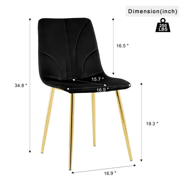 Modern Black Dining Chairs Set of 4, Simple Luxury Home Bedroom Stool with Gold Metal Legs - Minihomy