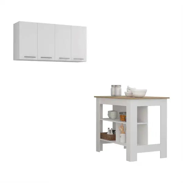 Burlingame 5-Shelf Kitchen Set: Island & Wall Cabinet, White/Light Oak