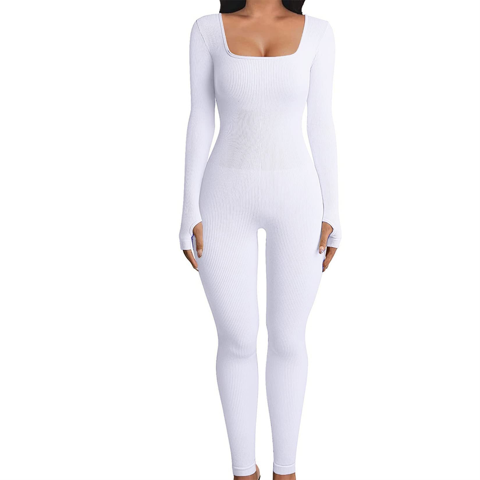 Women's Clothing Long Sleeve Jumpsuit Yoga One-piece Square Collar Sportwear