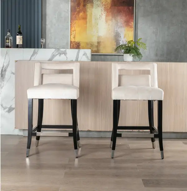 Suede Velvet Barstools with Nailheads - 26" Set of 2