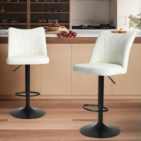 Height Adjustable Bar Stools Set of 2, Faux Leather Swivel Counter Stools with Backs for Kitchen Island - Minihomy