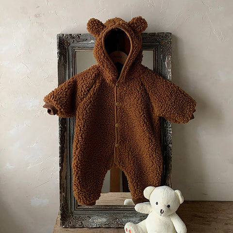 Baby Winter Boys And Girls Bear Double-sided Lamb Hooded Cotton Jersey