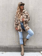 Woolen Jacket Winter Fashion Plaid Hooded Coat With Detachable Cap And Pockets Design