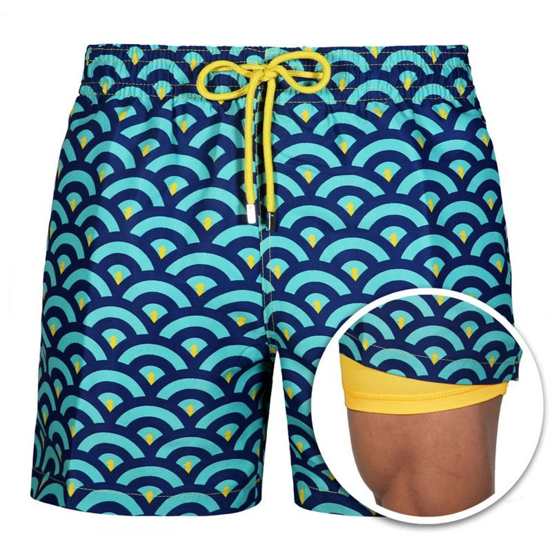 Men's Printed Beach Shorts Sports Double Layer Shorts Summer