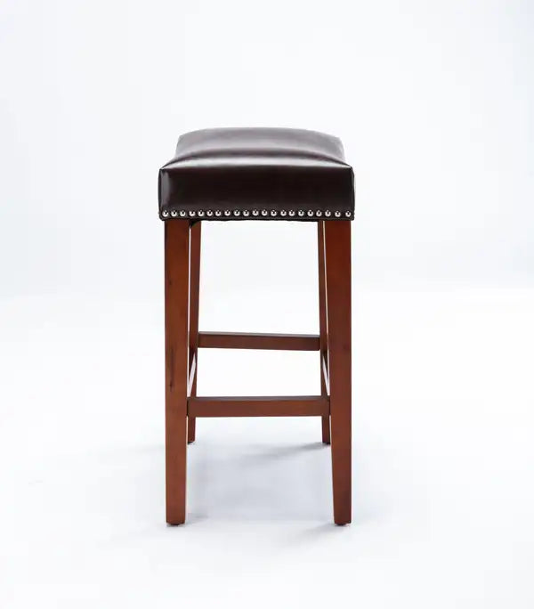 Dark Brown Leather Barstools - Set of 2 - Minihomy