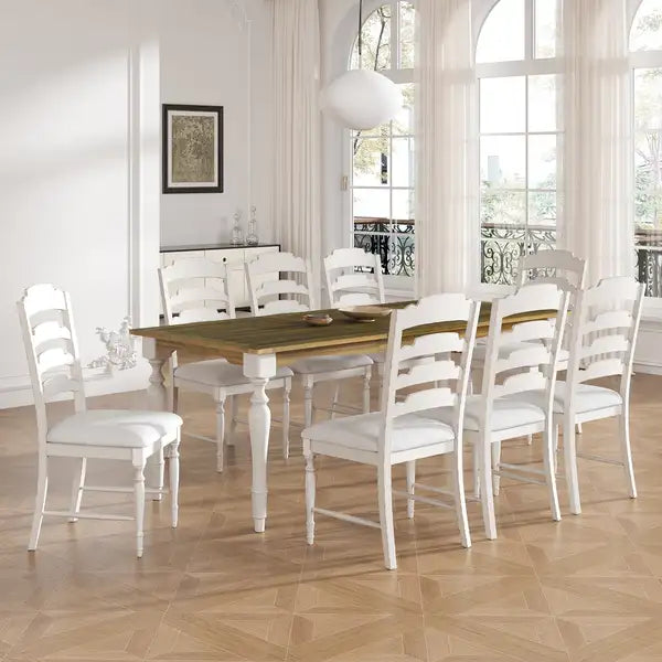 9-Piece Extendable Dining Table Set with Chairs - Vintage Brown+Cream