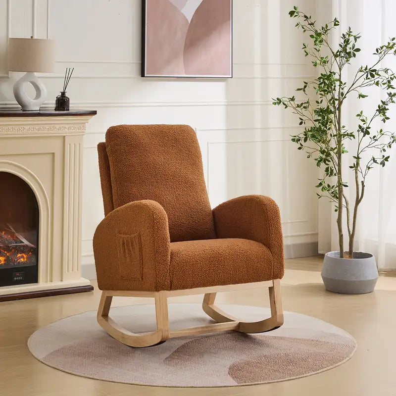 Sherpa Rocking Chair, 27.2" Wide Glider, Caramel - Nursery & Living Room